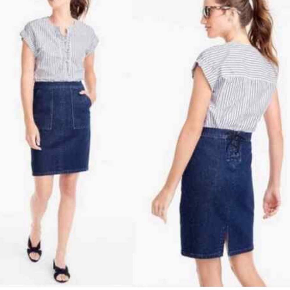 JCREW Dark Denim Skirt with Lace Back